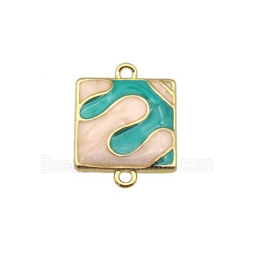 copper square connector with enamel, puzzle, gold plated