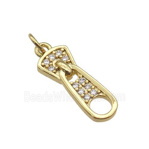 copper zipper charm pendant paved zircon, gold plated