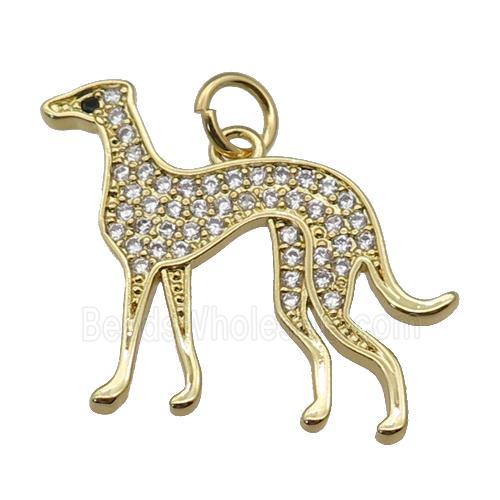 copper Greyhound charm pendant paved zircon, dog, gold plated