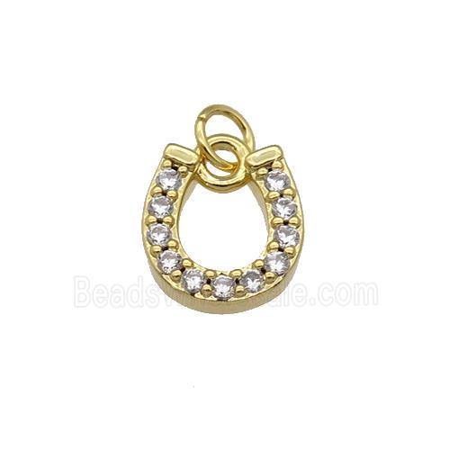 copper Horseshoe Good Luck Charm pendant paved zircon, gold plated