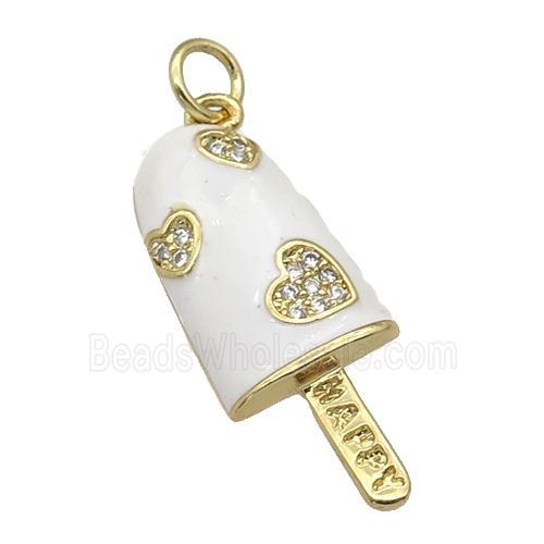 copper Icecream charm pendant paved zircon, white enamel, gold plated