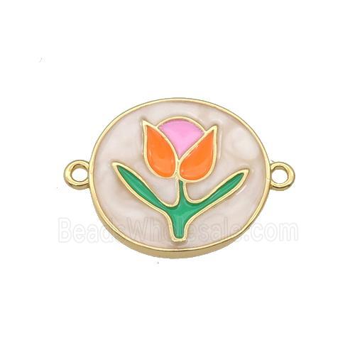 copper tulip connector with enamel, flower, gold plated