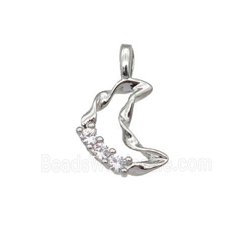 copper Moon pendant paved zircon, platinum plated