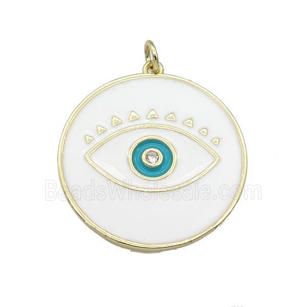 copper coin Eye pendant with withe enamel, gold plated