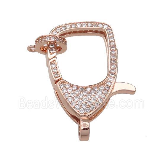 copper Lobster Clasp paved zircon, rose gold