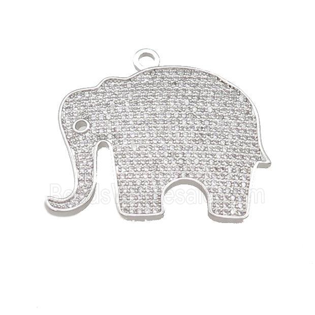copper Elephant charm pendant paved zircon, platinum plated