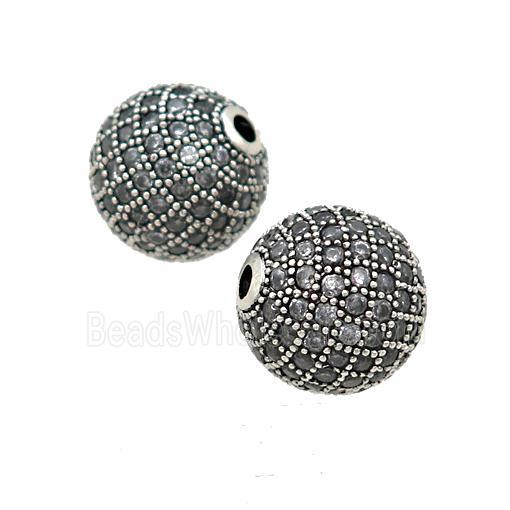 round copper Beads pave gray zircon, platinum plated