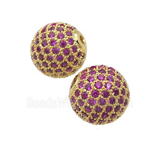 round copper Beads pave hotpink zircon, gold plated