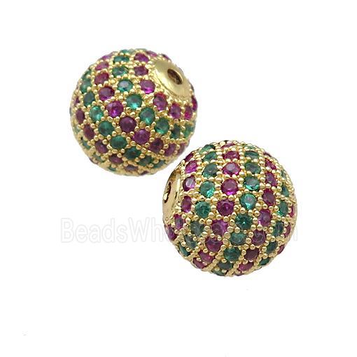 round copper Beads paved zircon, gold plated