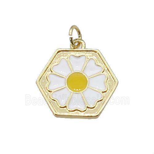 copper Daisy flower pendant with white enamel, gold plated