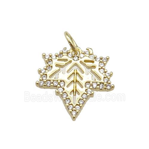copper MapleLeaf pendant paved zircon, gold plated