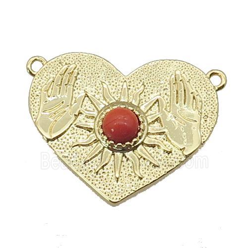 copper Heart pendant, sun hand, gold plated