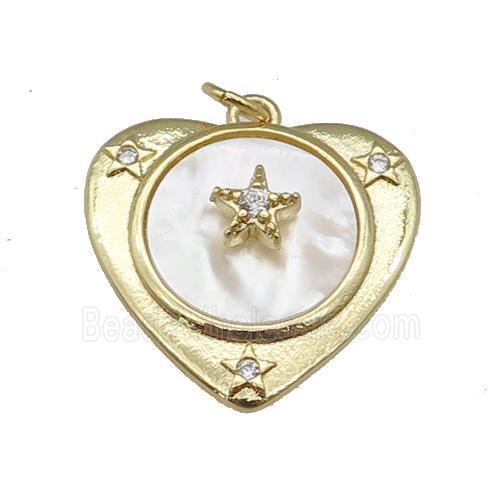 copper Heart pendant paved zircon, star shell, gold plated