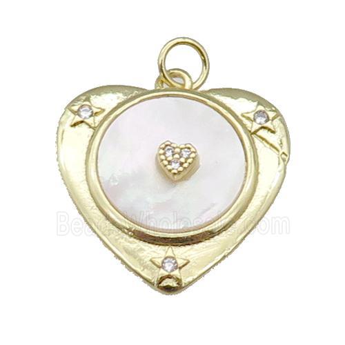 copper Heart pendant paved zircon, shell, gold plated