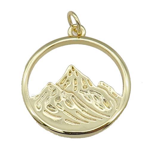 copper circle pendant with mountain, gold plated