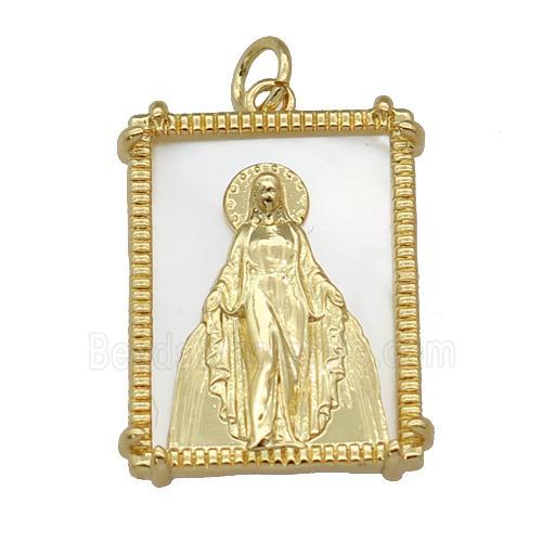 copper Frame pendant with Virgin Mary, shell, gold plated