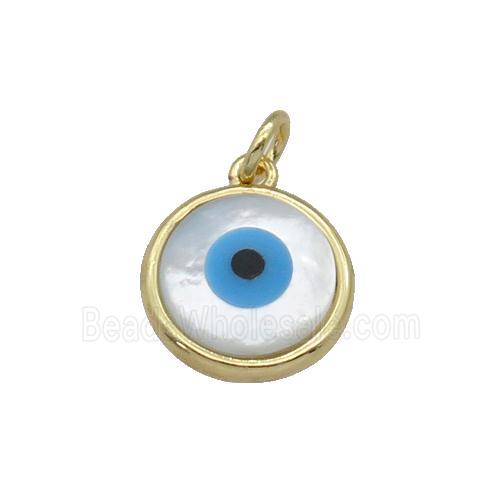 copper circle pendant with Pearlized Shell Evil Eye, gold plated