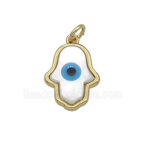 copper hand pendant with Pearlized Shell Evil Eye, gold plated