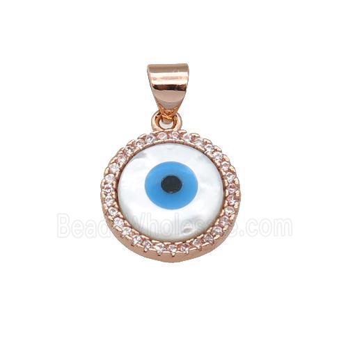 copper circle pendant paved zircon with Pearlized Shell Evil Eye, rose gold