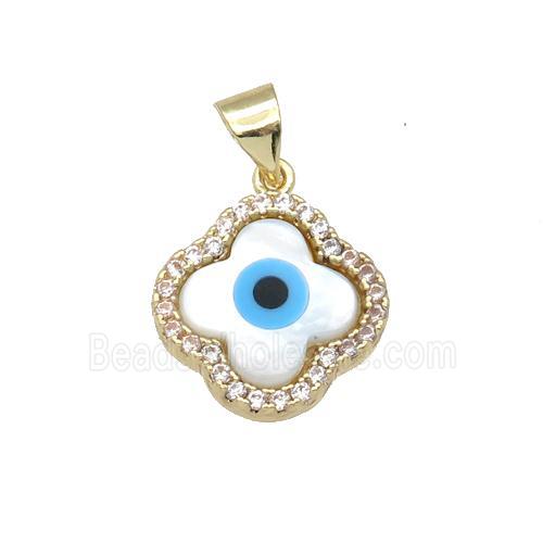 copper clover pendant paved zircon with Pearlized Shell Evil Eye, gold plated