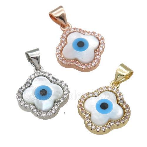 copper clover pendant paved zircon with Pearlized Shell Evil Eye, mixed