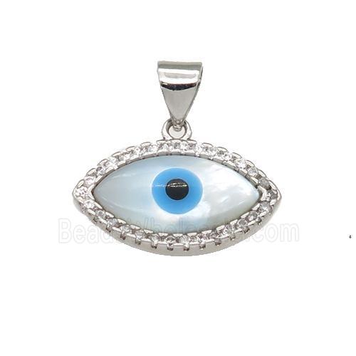copper pendant paved zircon with Pearlized Shell Evil Eye, platinum plated