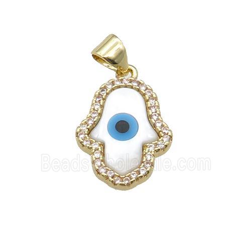 copper hand pendant paved zircon with Pearlized Shell Evil Eye, gold plated