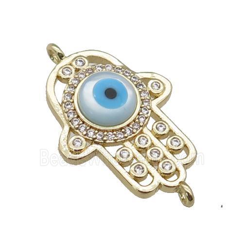 copper hand connector paved zircon with Pearlized Shell Evil Eye, gold plated
