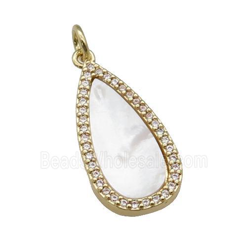 copper teardrop pendant paved zircon, shell, gold plated