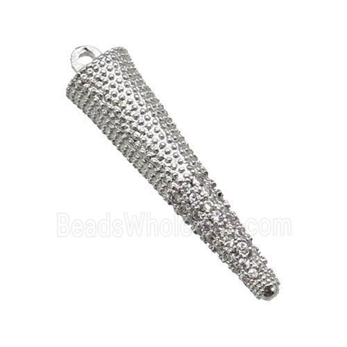 copper spike pendant paved zircon, platinum plated