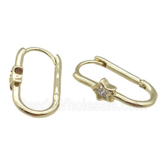 copper Latchback Earring paved zircon, star, gold plated