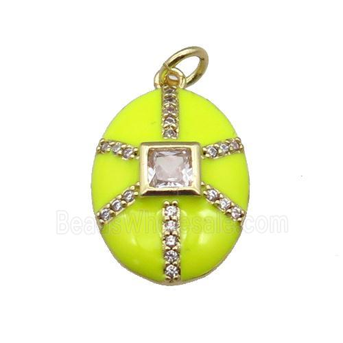 copper oval pendant paved zircon, yellow enamel, gold plated