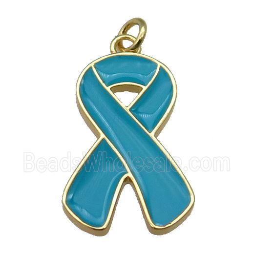 teal enamel Awareness Ribbon, copper pendant, gold plated