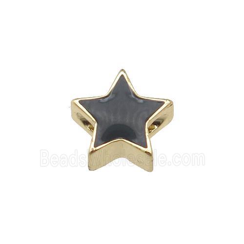 copper Star beads with black enamel, gold plated