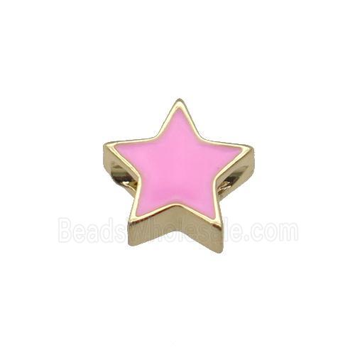 copper Star beads with pink enamel, gold plated