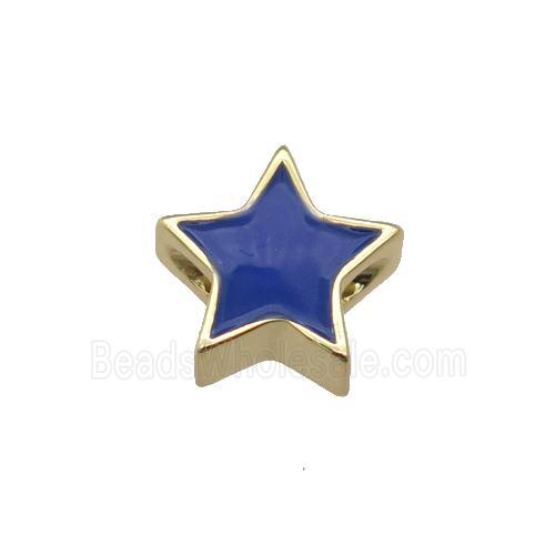 copper Star beads with navyblue enamel, gold plated
