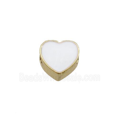 copper Heart beads with white enamel, gold plated
