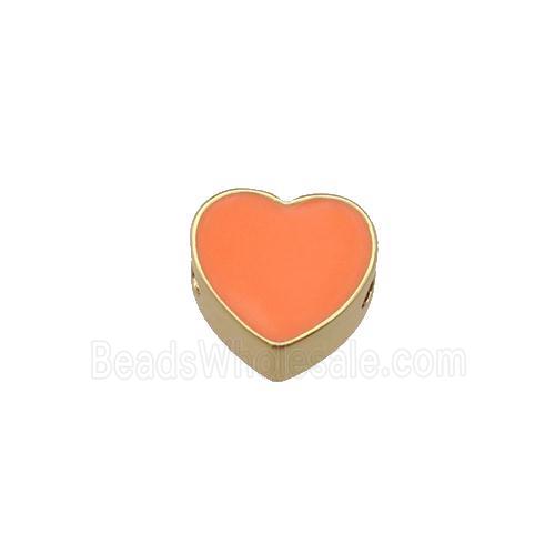 copper Heart beads with orange enamel, gold plated