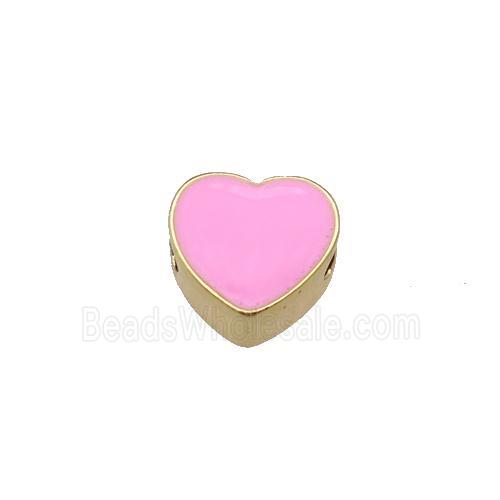 copper Heart beads with pink enamel, gold plated