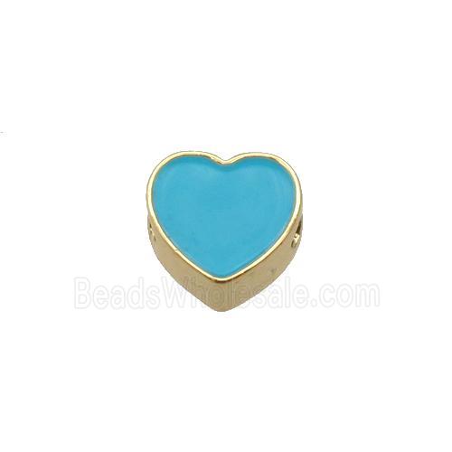 copper Heart beads with teal enamel, gold plated