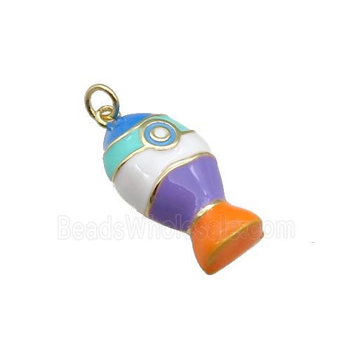 copper Fish pendant with multicolor enamel, gold plated