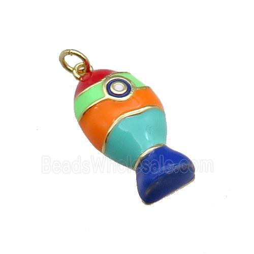 copper Fish pendant with multicolor enamel, gold plated