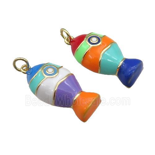 copper Fish pendant with multicolor enamel, gold plated, mixed