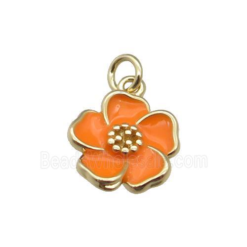 copper Flower pendant with orange enamel, gold plated