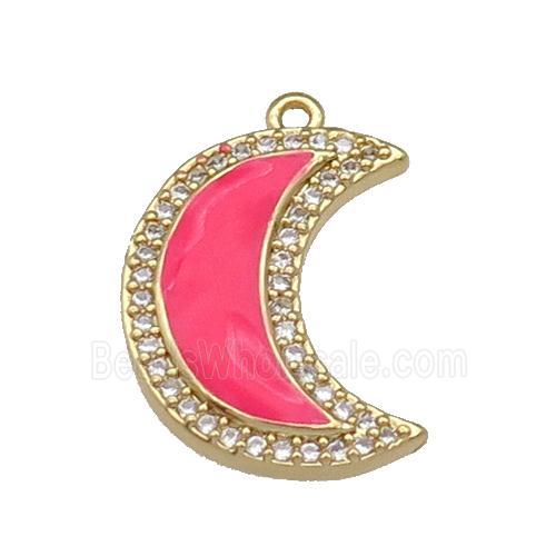 copper Moon pendant paved zircon with hotpink enamel, gold plated