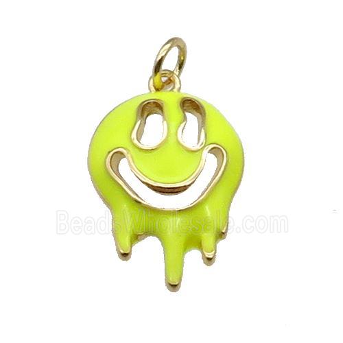 Halloween Ghost charm, copper pendant with yellow enamel, gold plated