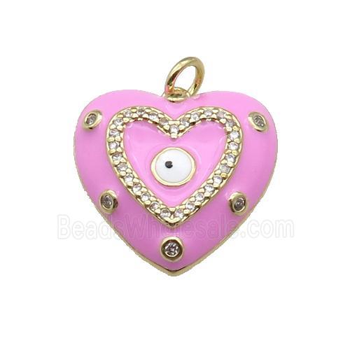 copper Heart pendant with pink enamel, evil eye, gold plated