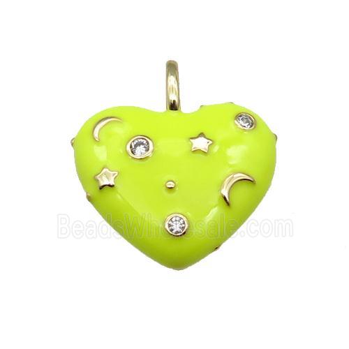 copper Heart pendant with yellow enamel, moon star, gold plated