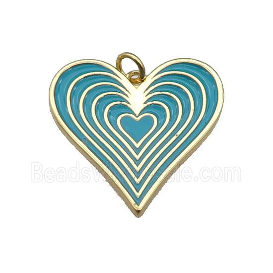 copper Heart pendant with teal enamel, gold plated