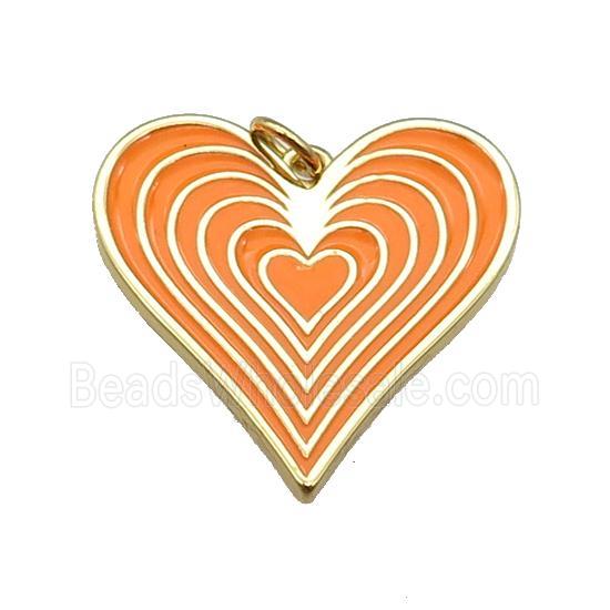 copper Heart pendant with orange enamel, gold plated